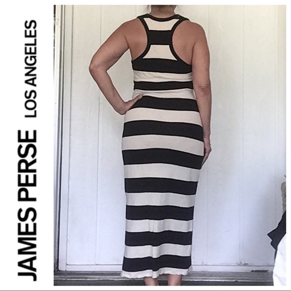 JAMES PERSE BAR STRIPE MIDI TANK DRESS IN NATURAL AND BLACK MEDIUM LARGE - Picture 6 of 12